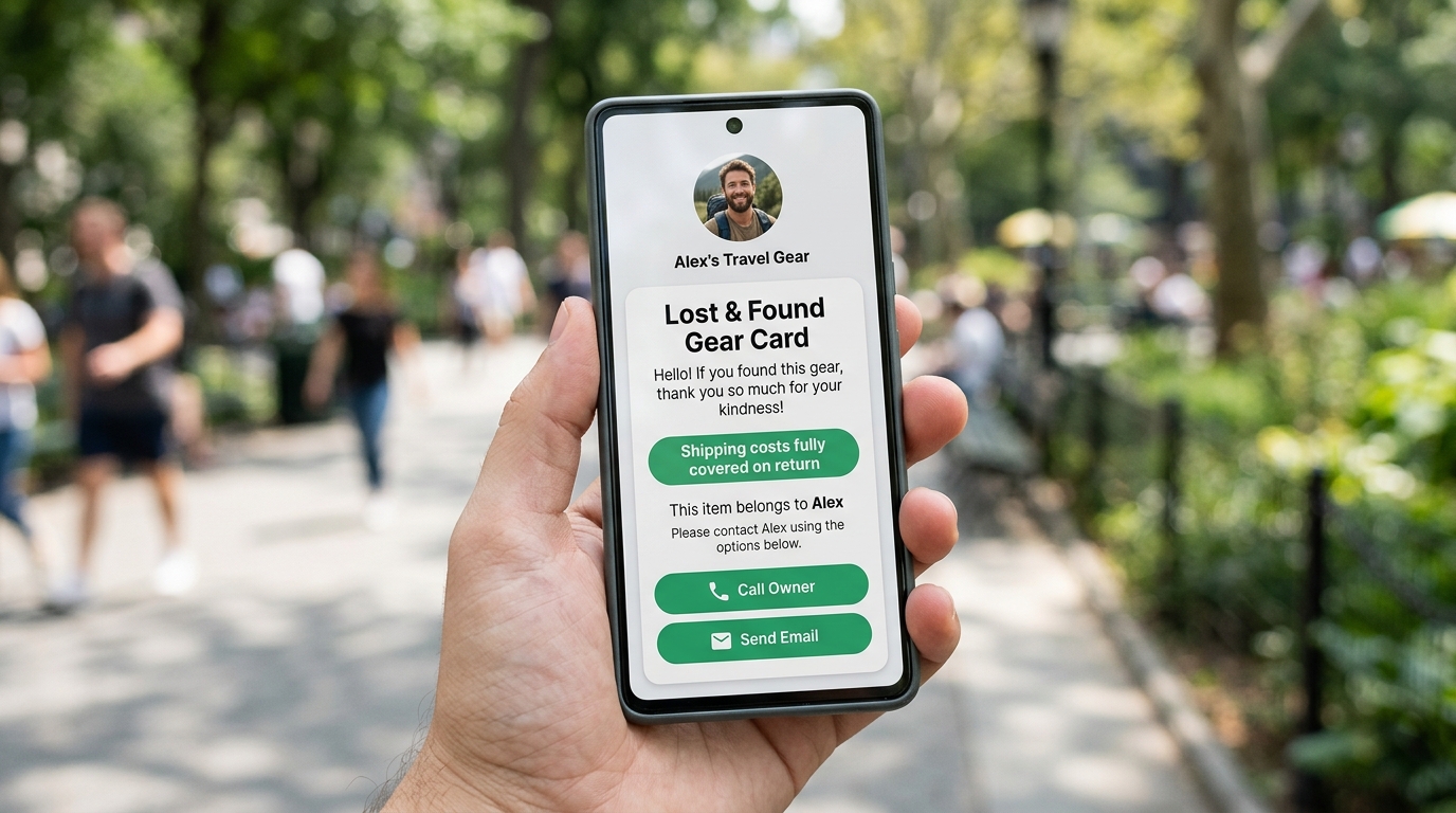 Mobile contact card and return instructions displayed upon scanning the QR code